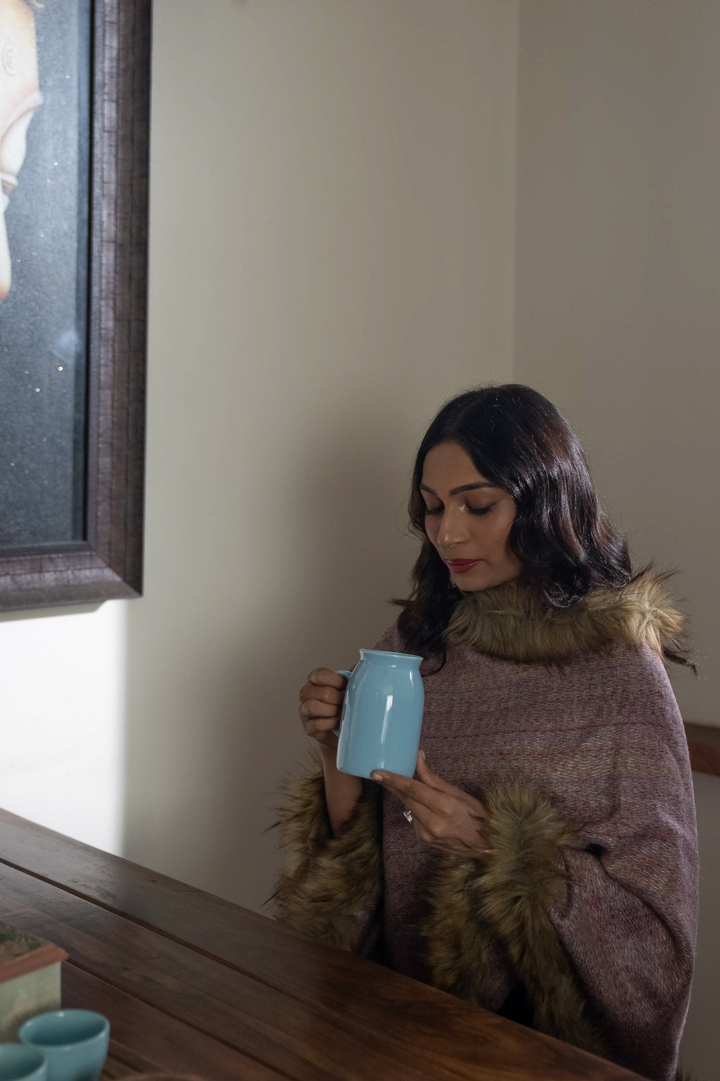 Pink Mohair Wool Poncho