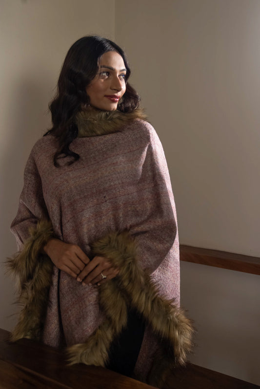 Pink Mohair Wool Poncho