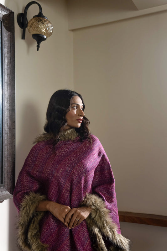 Pink Mohair Wool Poncho