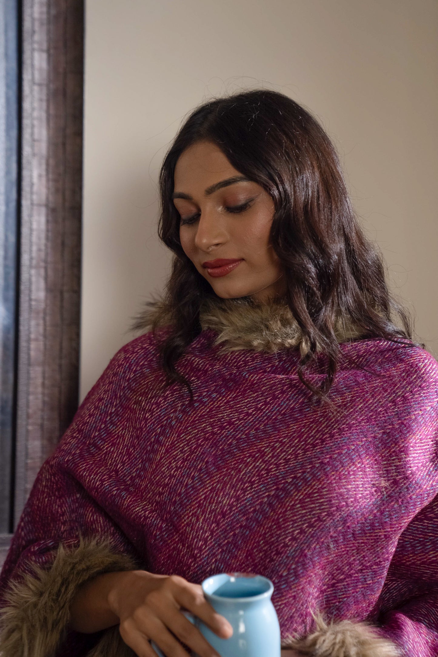 Pink Mohair Wool Poncho