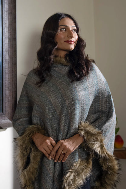 Light Blue Mohair Wool Poncho