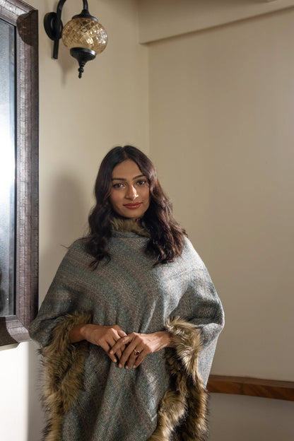 Light Blue Mohair Wool Poncho