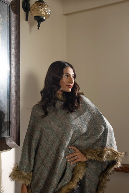 Light Blue Mohair Wool Poncho