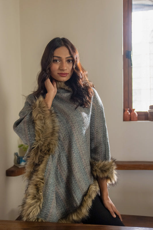 Light Blue Mohair Wool Poncho