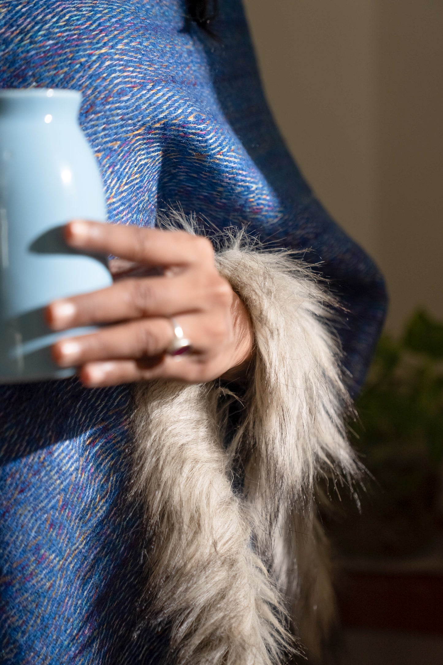 Blue Mohair Wool Poncho