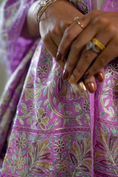 Lilac Pashmina Nalki Embroidered Stole