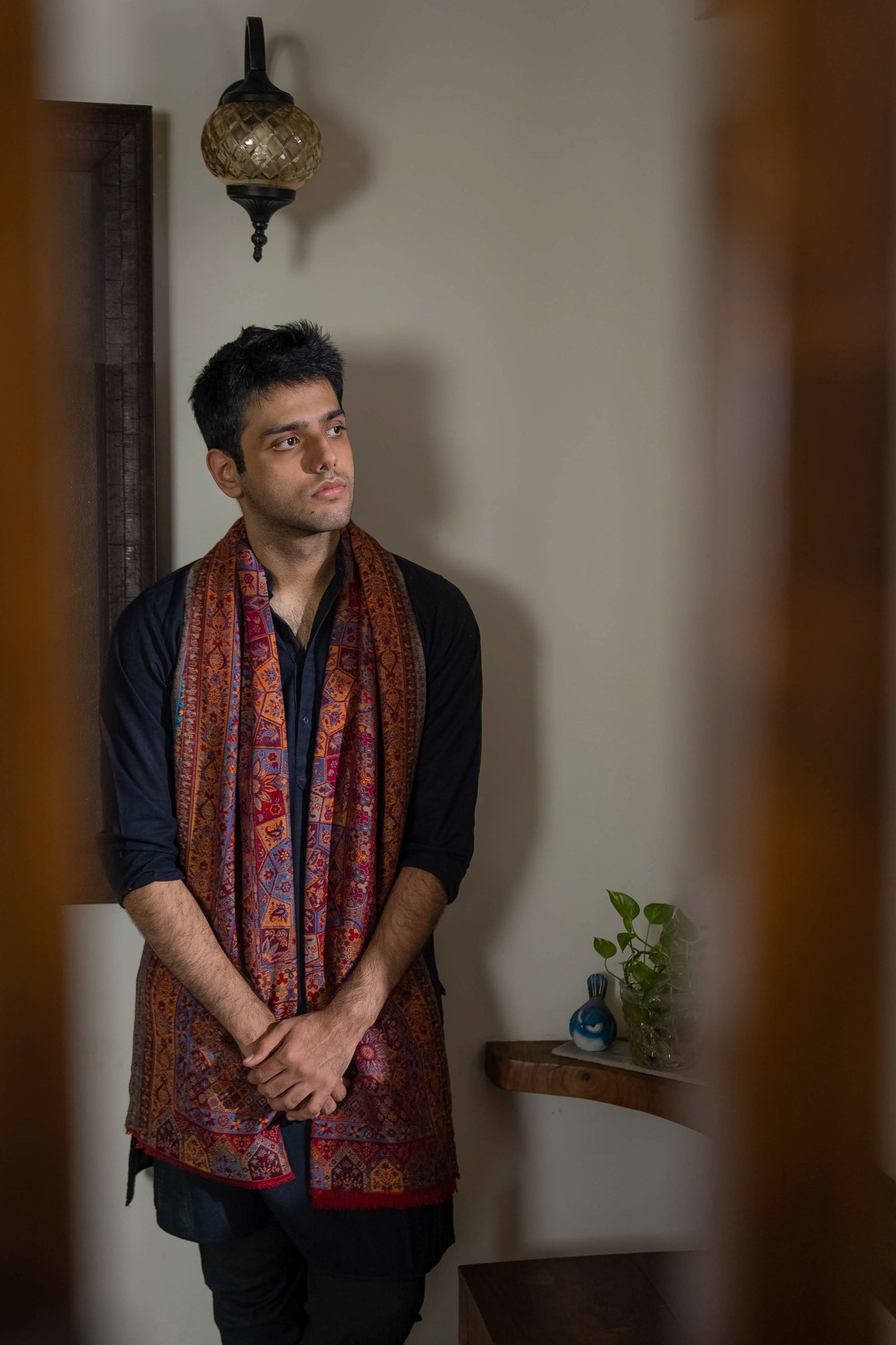 Red, Orange and Blue Kalamkari Kani Shawl