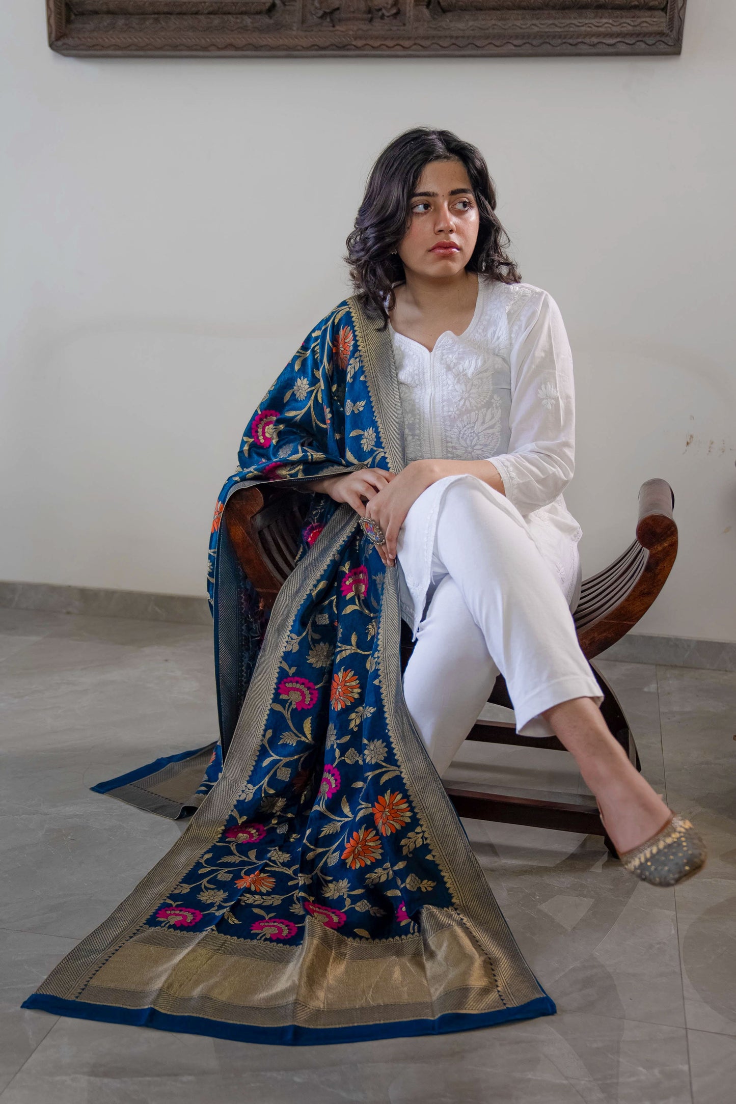 Dark Bluish-Green Silk Dupatta