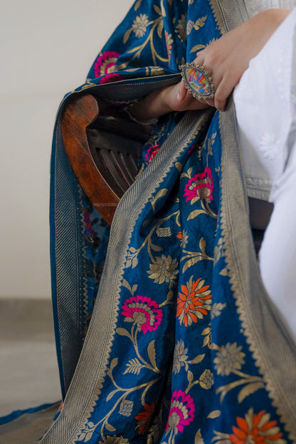 Dark Bluish-Green Silk Dupatta