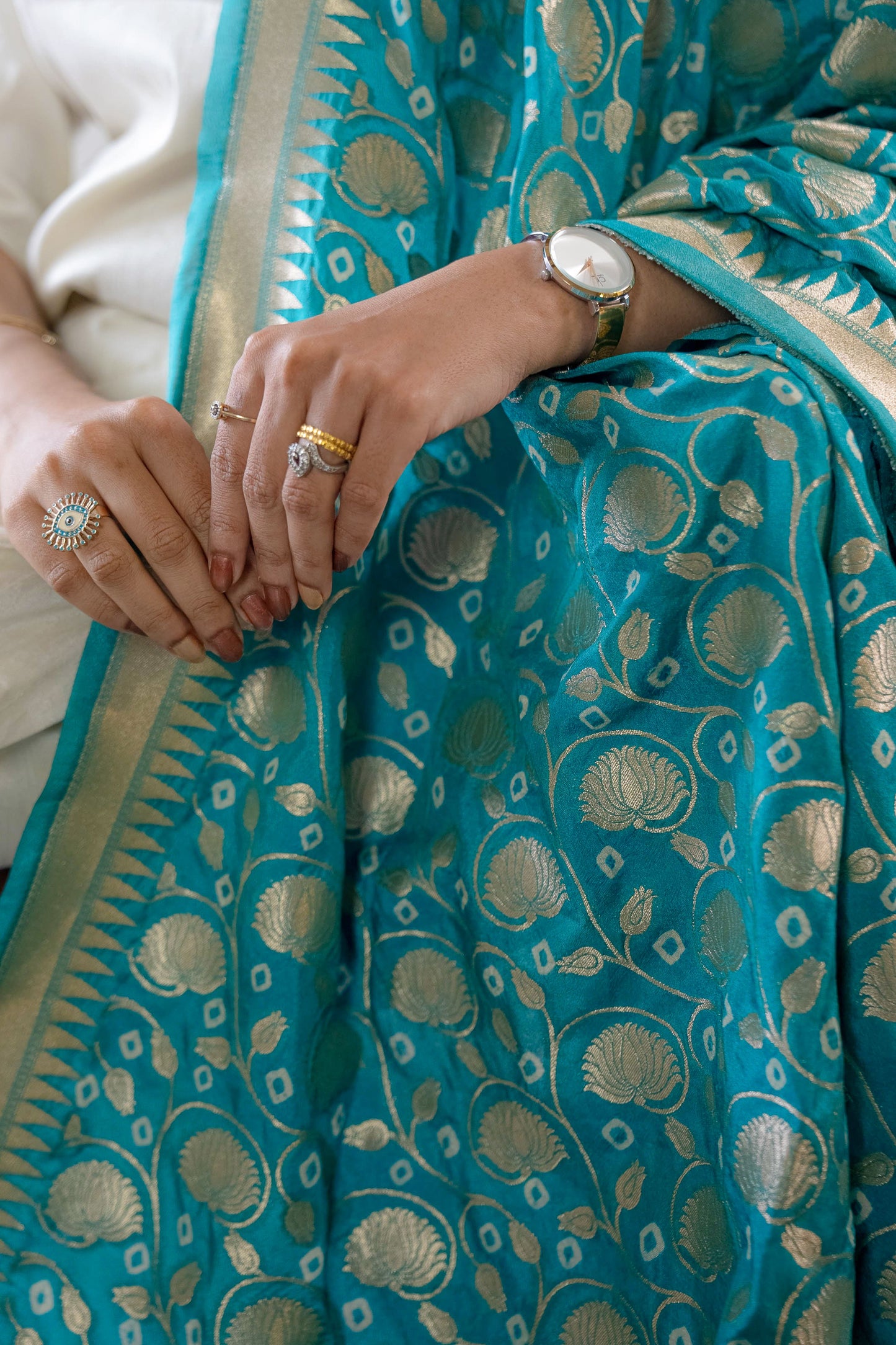 Banarasi Silk Feroza Blue Bandhani Dupatta