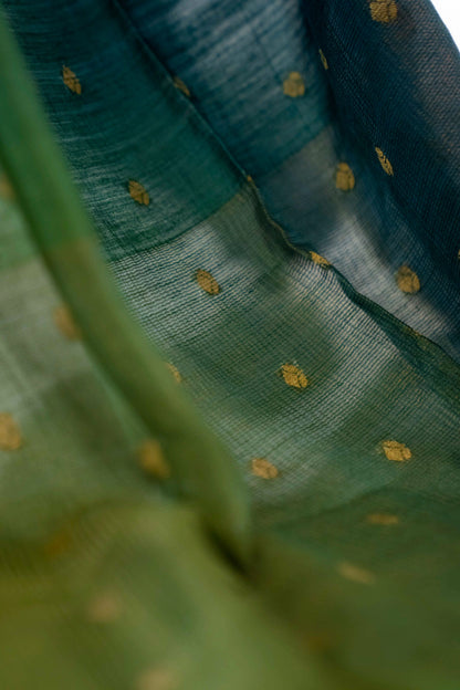 Moonga Silk Green and Teal Blue Dupatta