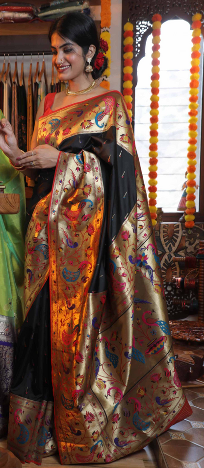 Black and Gold Mulberry Silk Paithani Saree