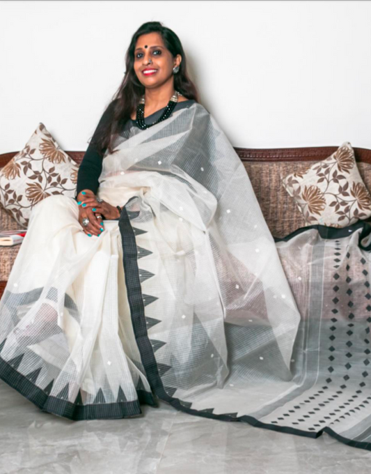 White & Black Resham Kota Saree