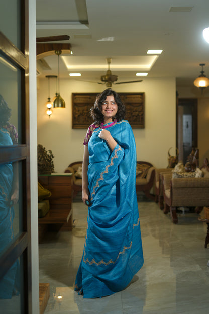 Turquoise Blue Geecha Saree