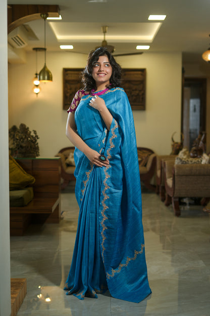 Turquoise Blue Geecha Saree