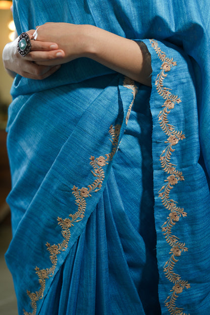 Turquoise Blue Geecha Saree