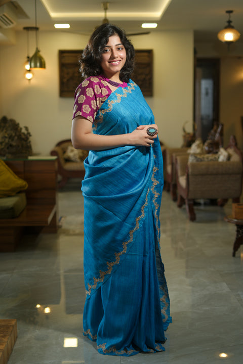 Turquoise Blue Geecha Saree