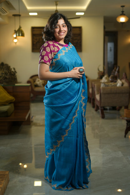 Turquoise Blue Geecha Saree