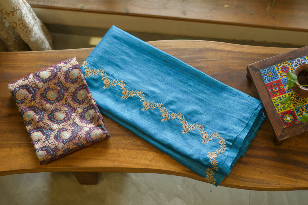 Turquoise Blue Geecha Saree