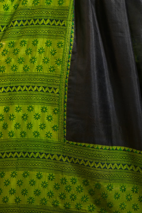 Black and Green Vishnu Puri Silk Saree