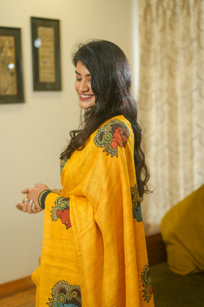 Yellow Geecha Kalamkari Saree