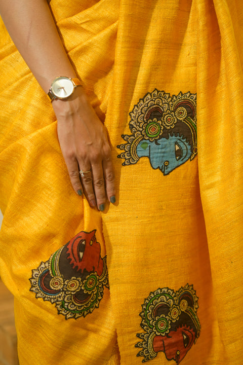 Yellow Geecha Kalamkari Saree