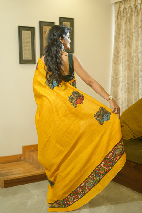 Yellow Geecha Kalamkari Saree