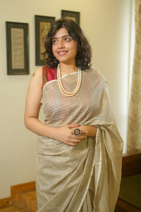 Milky Brown Cotton Silk Saree