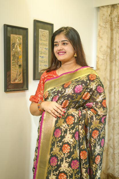 Black Katan Silk Saree