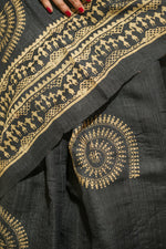 Load image into Gallery viewer, Warli Painted Black Tussar Silk Saree
