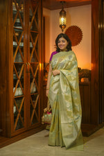 Load image into Gallery viewer, Pastel Green Linen Silk Saree
